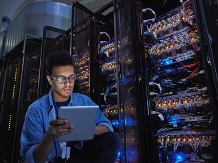 Man checking server diagnostics